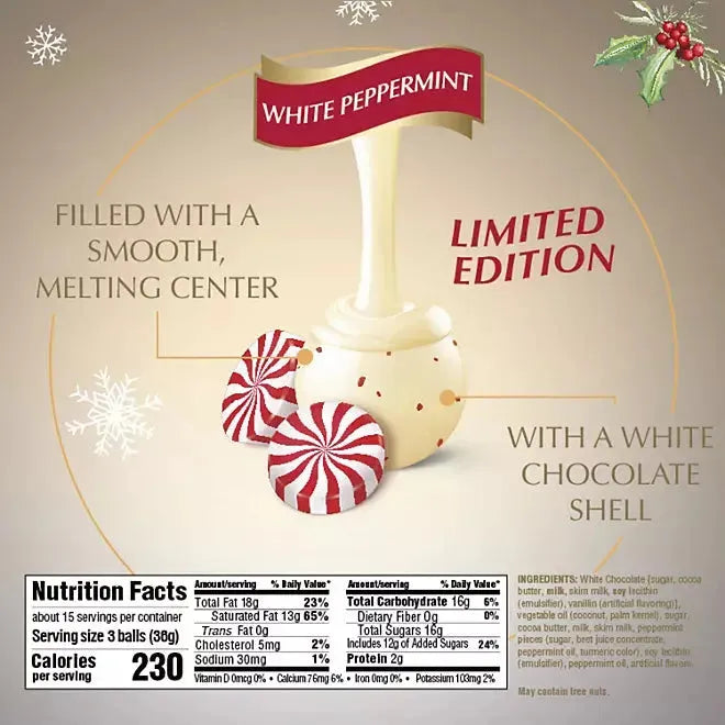 Lindt Lindor Holiday White Chocolate Peppermint Truffles: 19-Ounce Bag