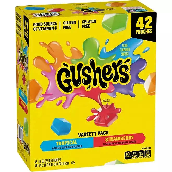 Fruit Gushers Fruit Flavored Strawberry & Tropical Variety Pack: 42-Piece Box