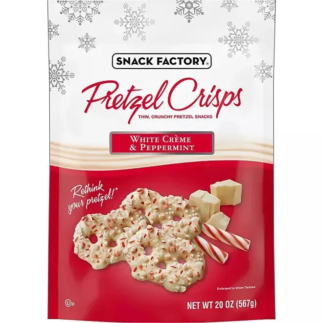 Snack Factory White Creme & Peppermint Covered Pretzels: 20-Ounce Bag