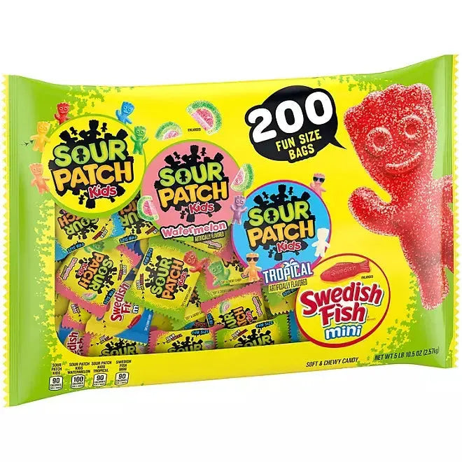 Sour Patch Kids and Swedish Fish Candy Packs Assortment: 200-Piece Bag