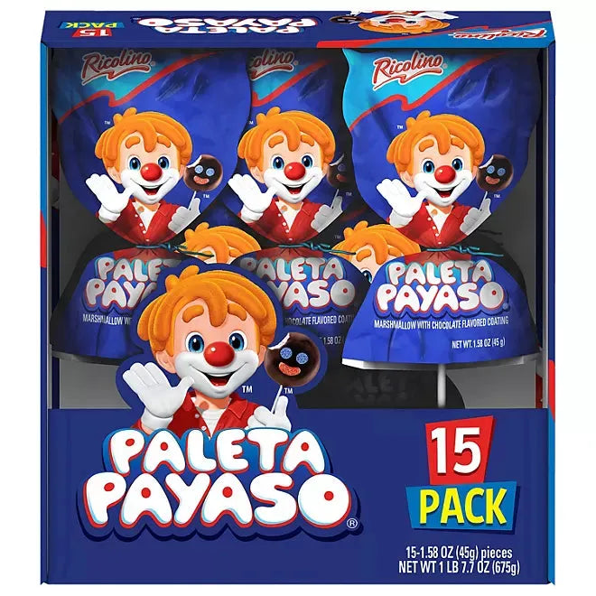 Paleta Payaso Marshmallow Lollipops: 15-Piece Box