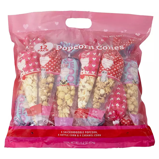 Valentine's Day Popcorn Cones: 12-Piece Bag