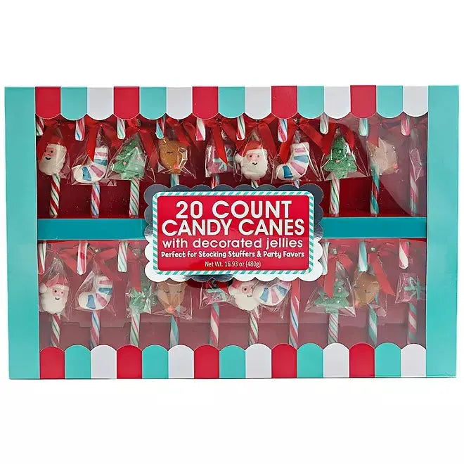 Candy Canes with Christmas Decorated Jellies: 20CT Box