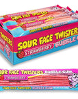 Face Twisters Sour Bubblegum Straws - Strawberry: 12-Piece Display