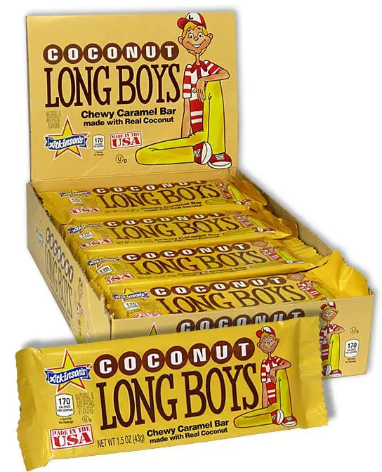 Atkinson Long Boys Coconut Bars Candy: 24-Piece Display