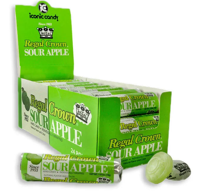 Regal Crown Sour Apple Hard Candy Rolls: 24-Piece Box