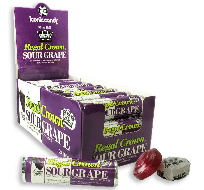 Regal Crown Sour Grape Hard Candy Rolls: 24-Piece Box