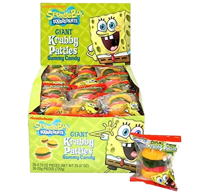 SpongeBob Gummy Giant Krabby Patties Candy Packs - Original: 36-Piece Display