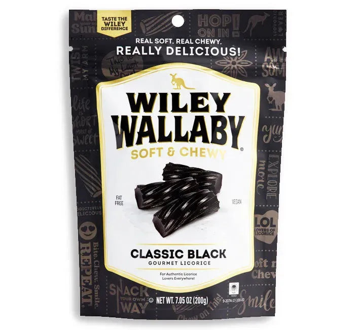 Wiley Wallaby Licorice Bites - Classic Black Peg Bags: 12-Piece Case