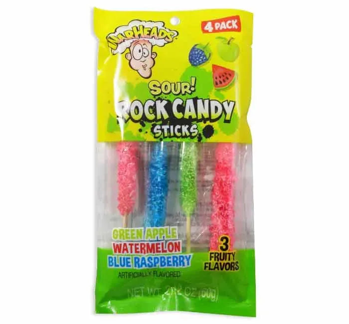 WarHeads Assorted Sour Rock Candy Sticks 4-Pack Peg Pag: 12-Piece Box