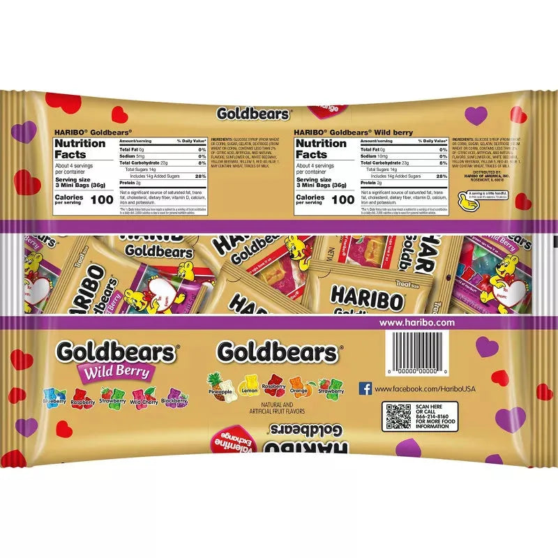 Haribo Valentine Gold-Bears Gummy Bears Candy Fun Packs - Wild Berry: 40-Piece Bag