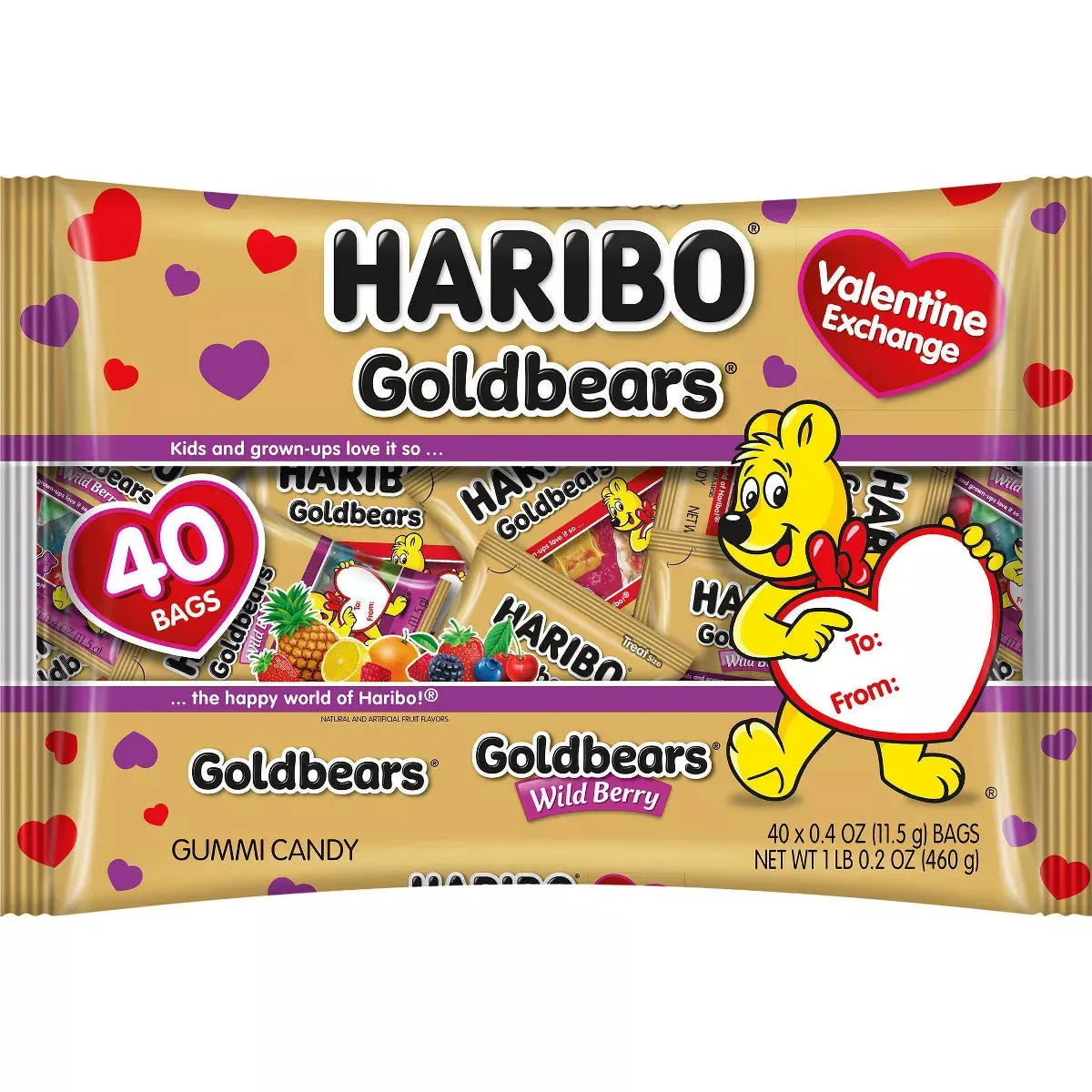 Haribo Valentine Gold-Bears Gummy Bears Candy Fun Packs - Wild Berry: 40-Piece Bag