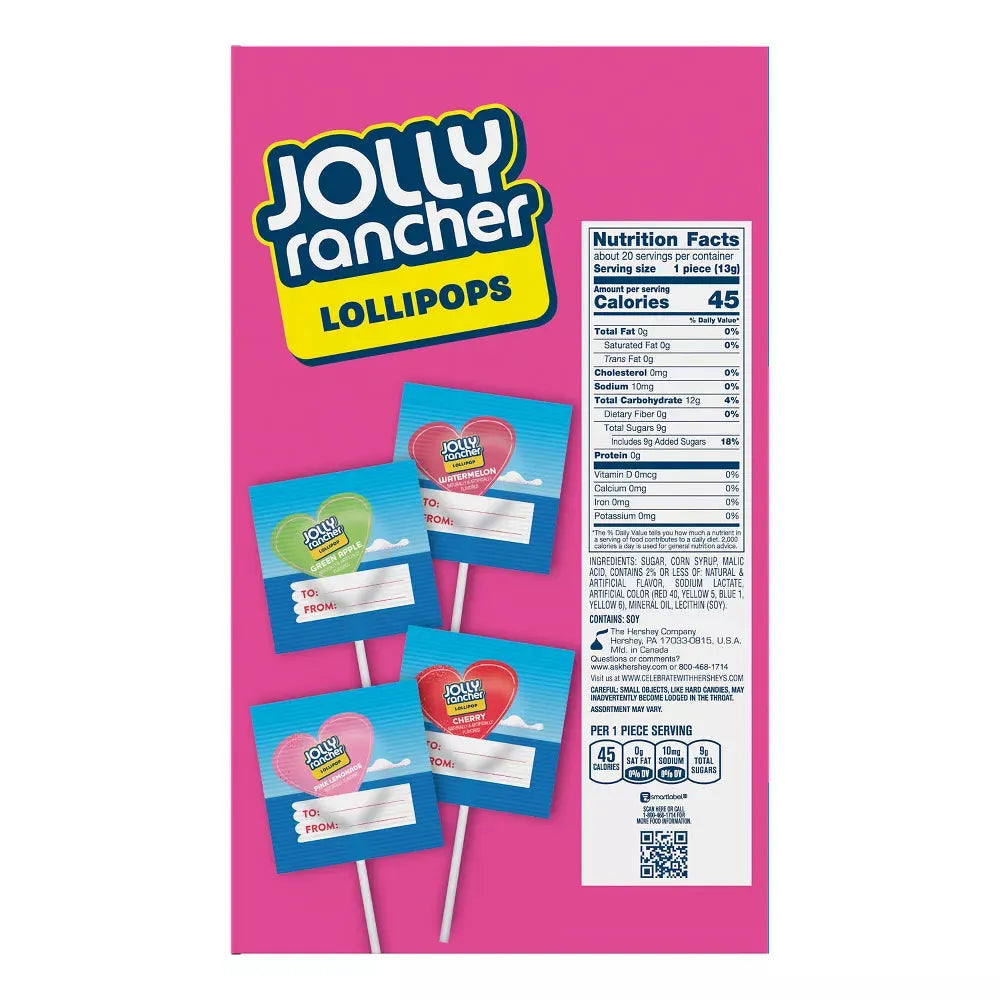 Jolly Rancher Heart Shaped Lollipops: 20-Piece Bag