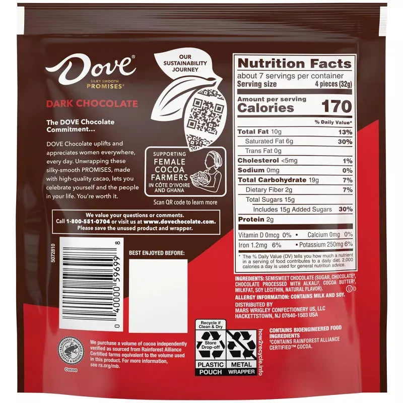 Dove Dark Chocolate Squares: 28-Piece Bag