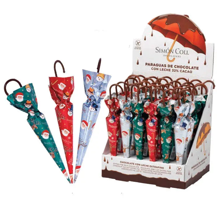 Christmas Solid Milk Chocolate Umbrellas: 30-Piece Display