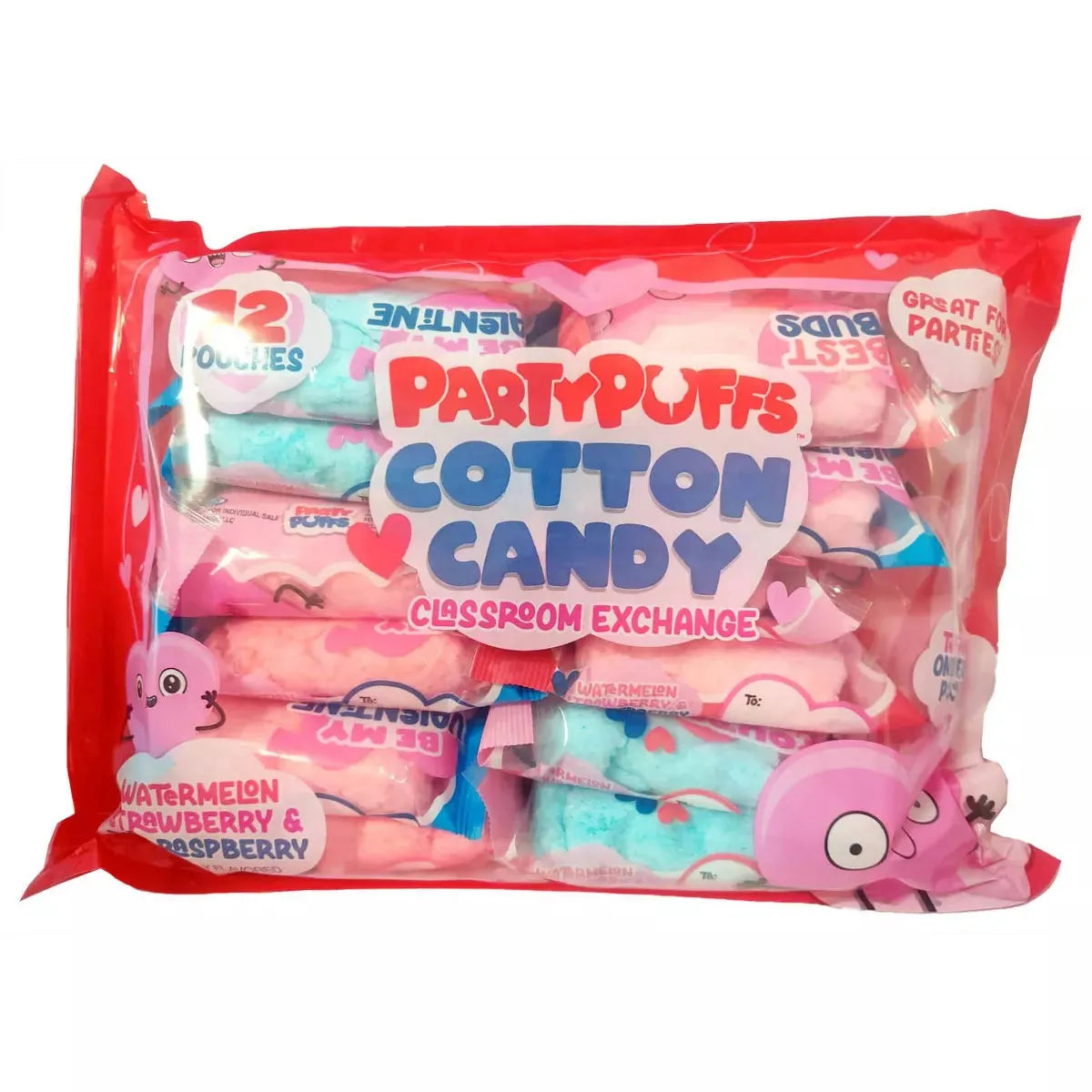 Valentine Party Puffs Cotton Candy: 12-Piece Bag