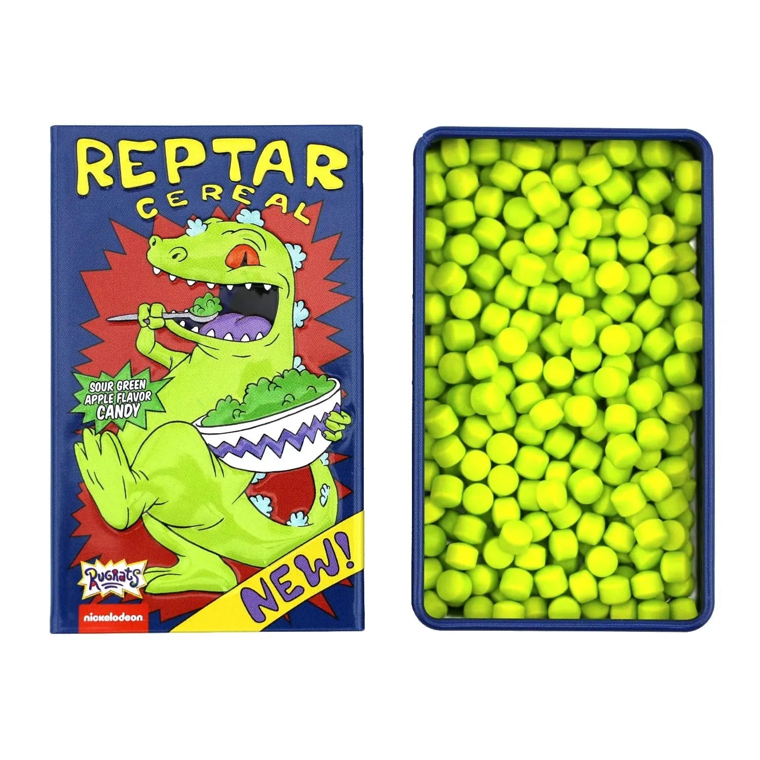 Rugrats Reptar Cereal Sour Apple Candy Tins: 12-Piece Display