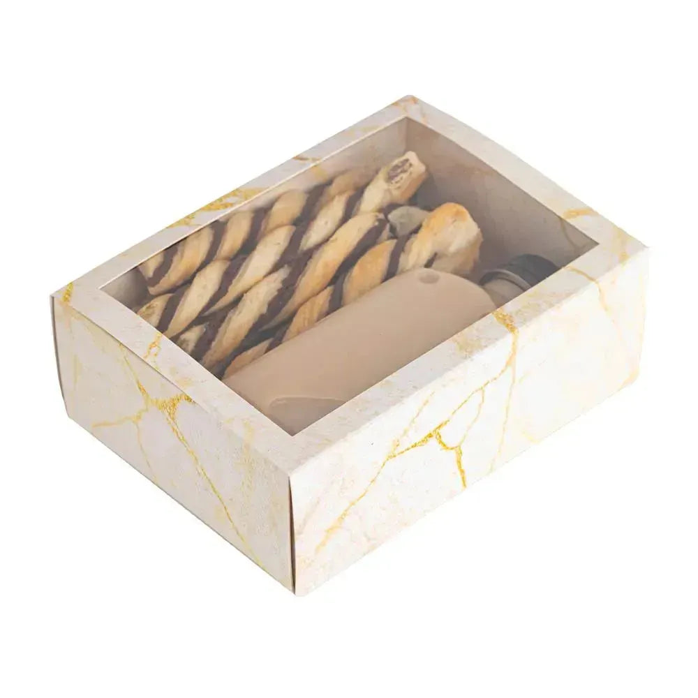 Clear Window Gift Boxes Rectangle Gold 7"X5"X2.5" 12 Pack