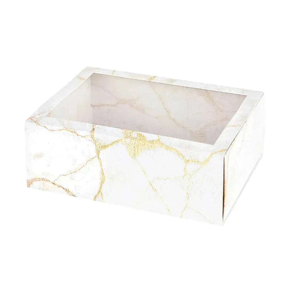 Clear Window Gift Boxes Rectangle Gold 7"X5"X2.5" 12 Pack