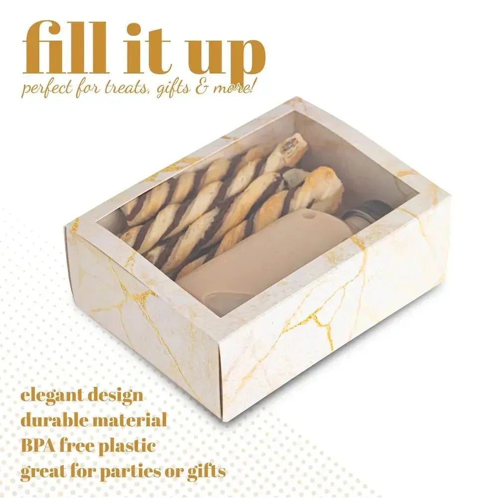 Clear Window Gift Boxes Rectangle Gold 7"X5"X2.5" 12 Pack