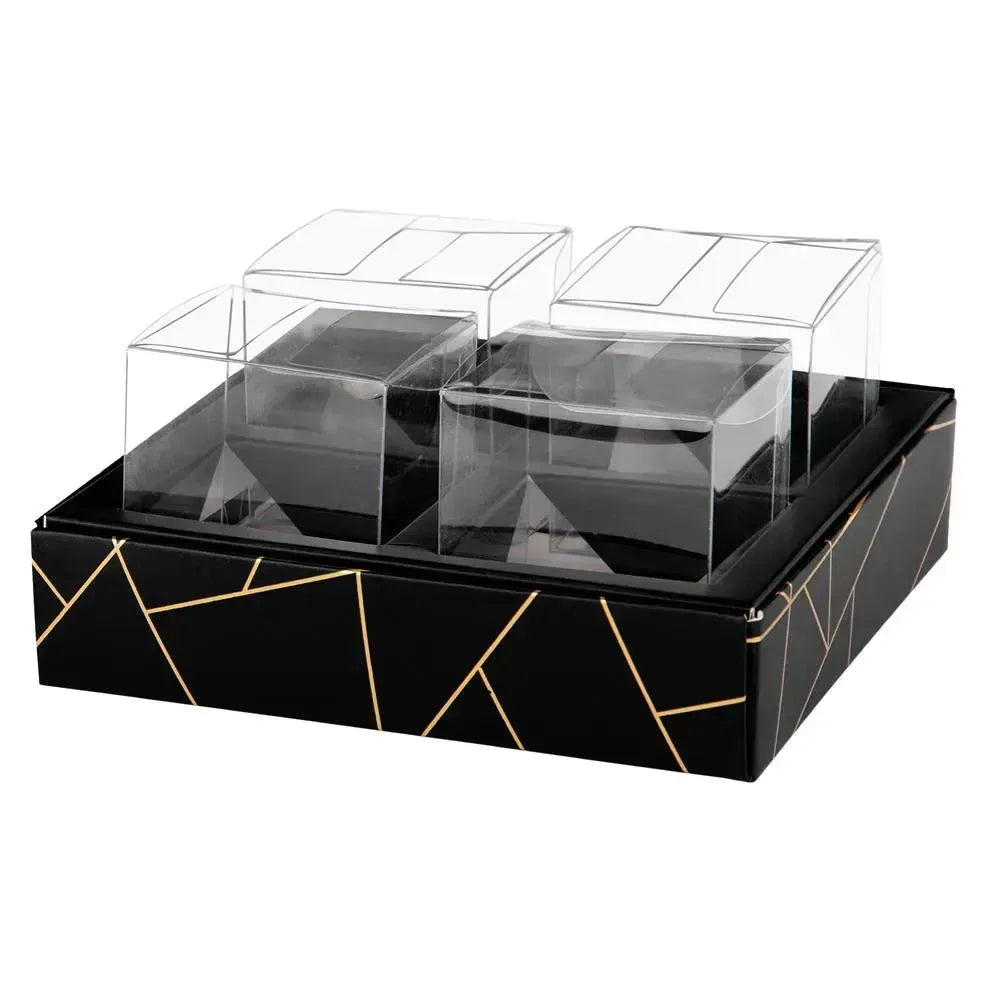 4 Square Shaped Clear Boxes With Square Tray Black 5.4" X 5.45" X 1.2" Pack of 12