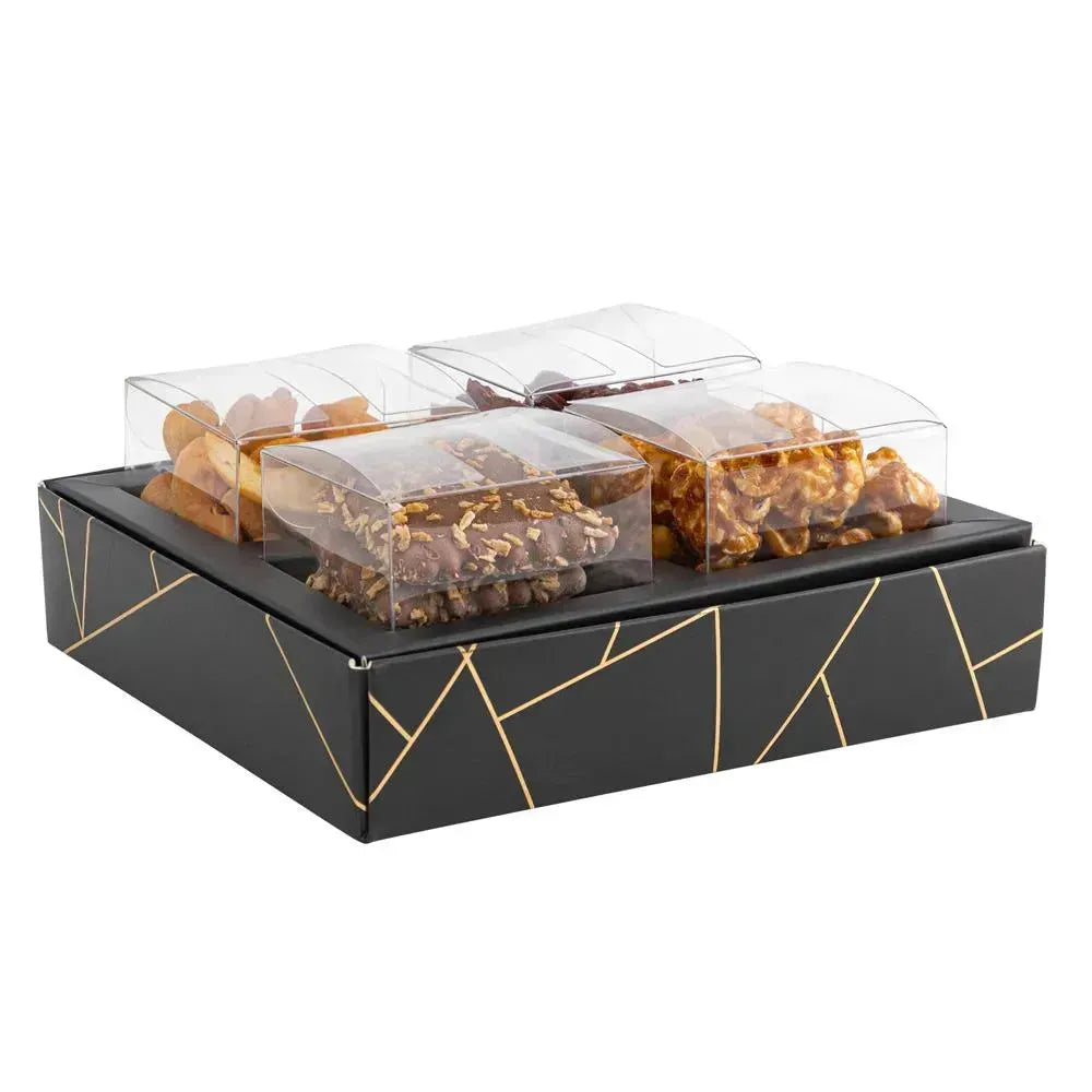 4 Square Shaped Clear Boxes With Square Tray Black 5.4" X 5.45" X 1.2" Pack of 12