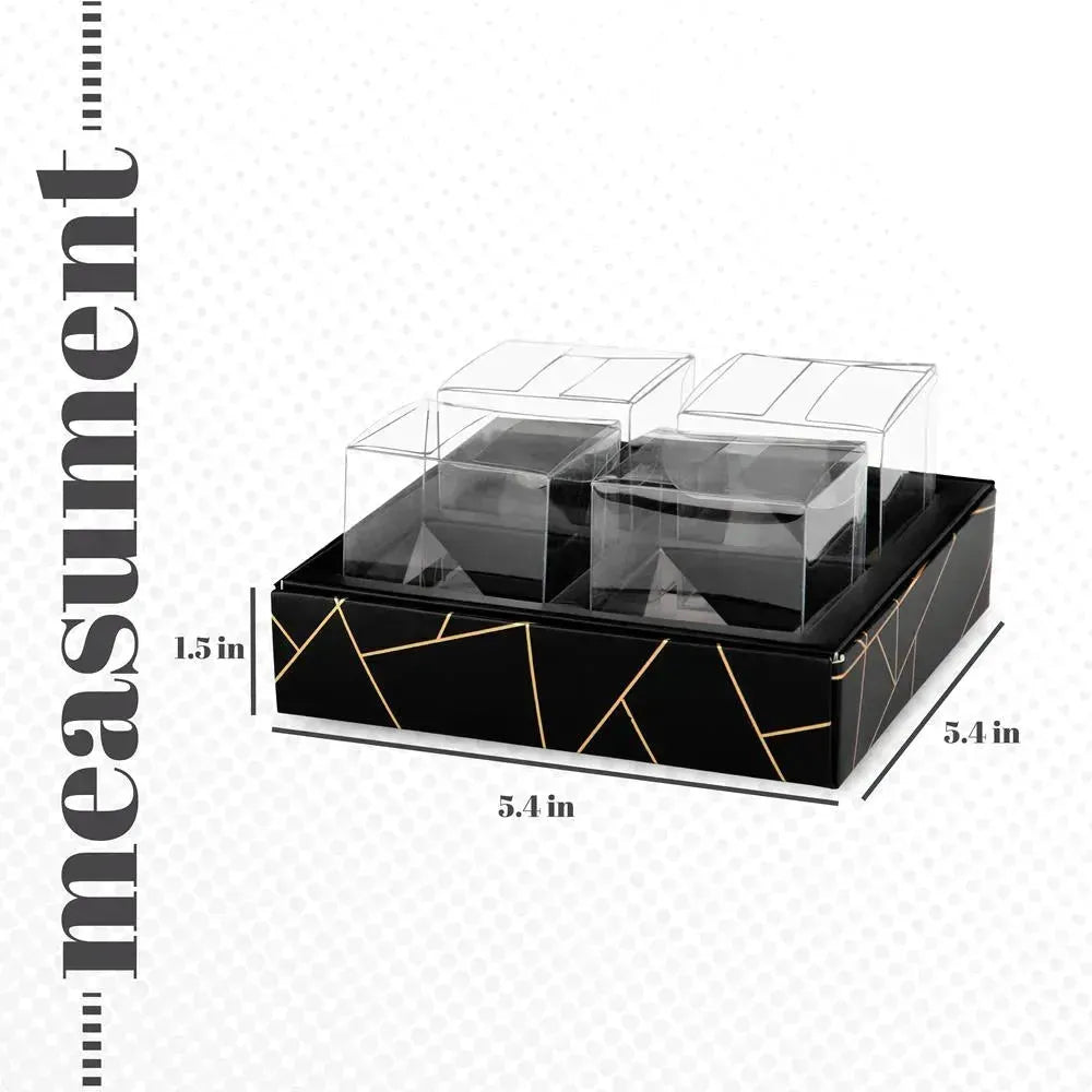 4 Square Shaped Clear Boxes With Square Tray Black 5.4" X 5.45" X 1.2" Pack of 12