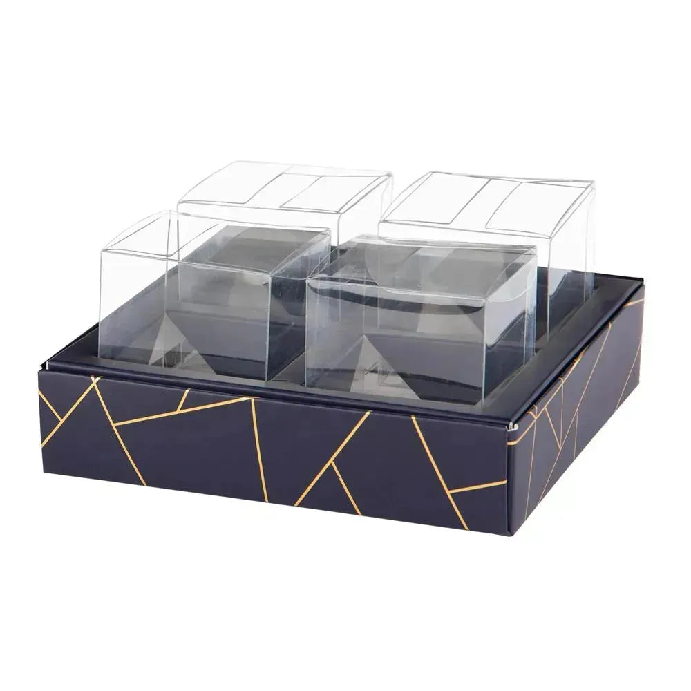 4 Square Shaped Clear Boxes With Square Tray Blue 5.4" X 5.45" X 1.2" Pack of 12