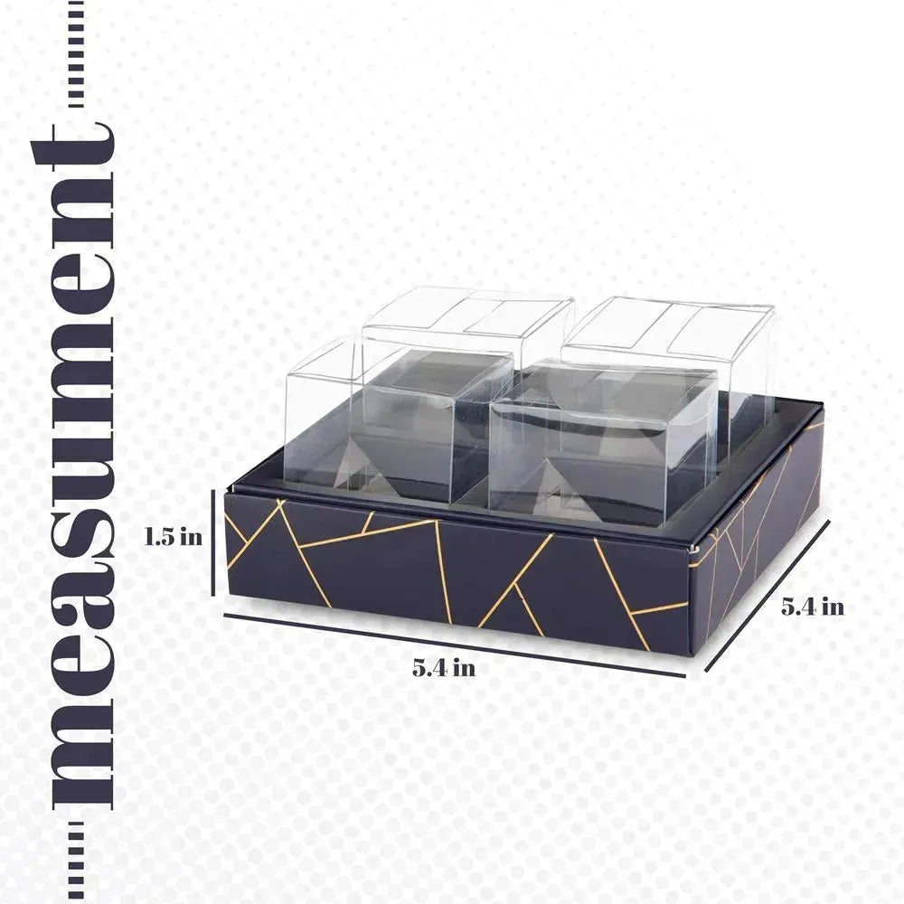 4 Square Shaped Clear Boxes With Square Tray Blue 5.4" X 5.45" X 1.2" Pack of 12