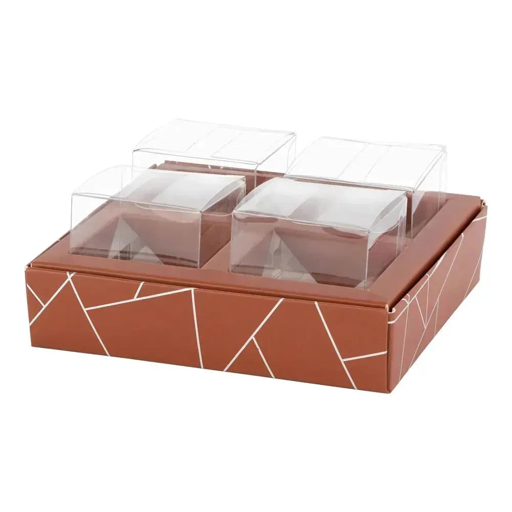 4 Square Shaped Clear Boxes With Square Tray Brown 5.4" X 5.45" X 1.2" 12 Pack