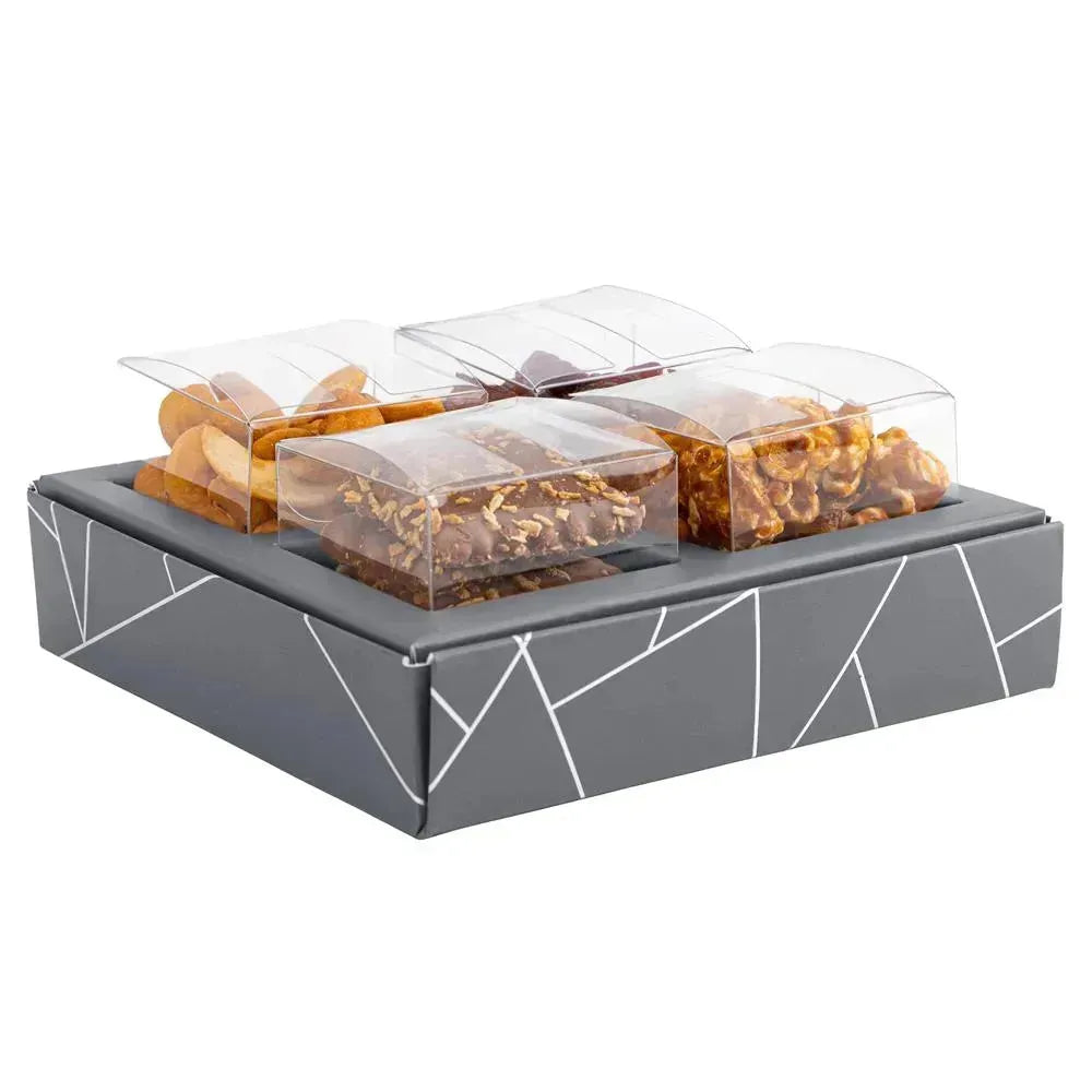 4 Square Shaped Clear Boxes With Square Tray Gray 5.4" X 5.45" X 1.2" - 12 Pack