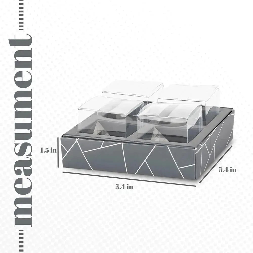 4 Square Shaped Clear Boxes With Square Tray Gray 5.4" X 5.45" X 1.2" - 12 Pack