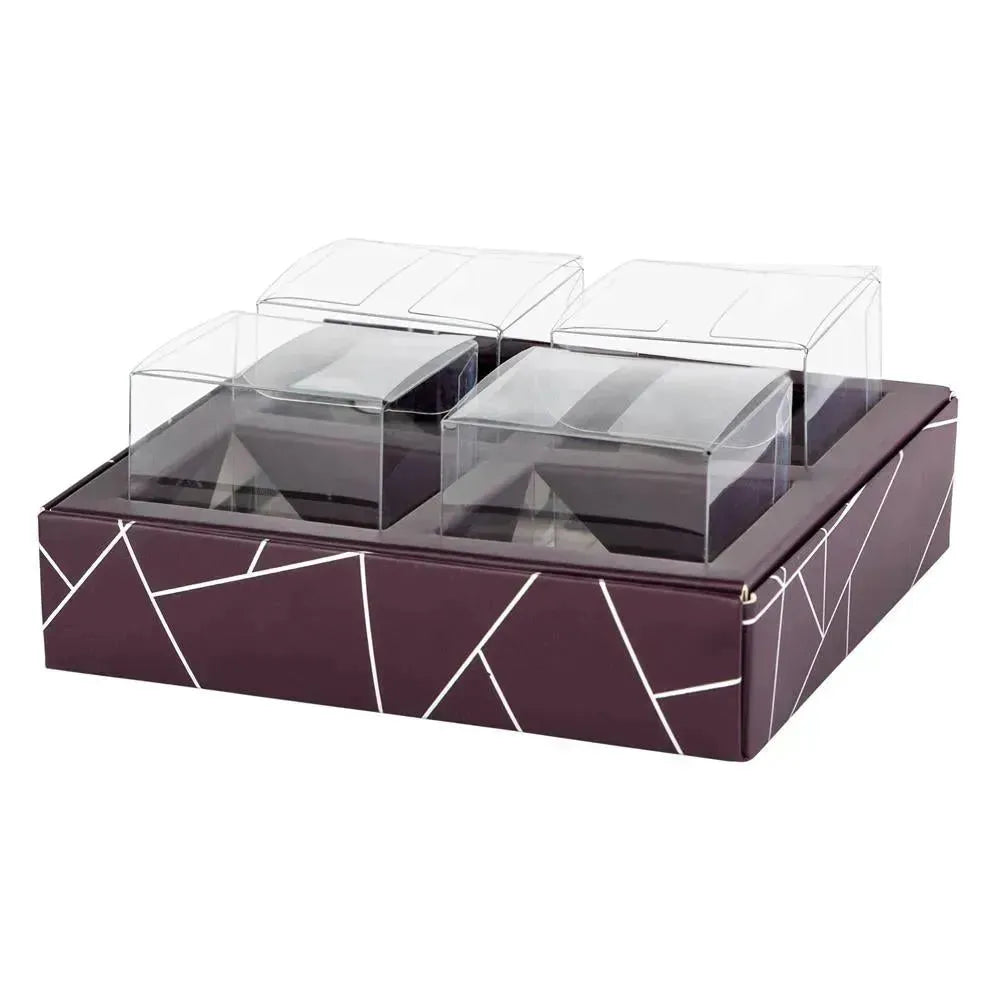 4 Square Shaped Clear Boxes With Square Tray Purple 5.4" X 5.45" X 1.2" - 12 PACK