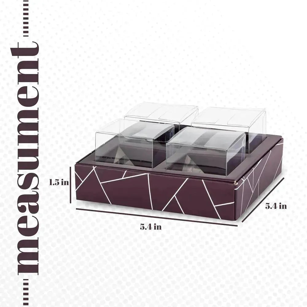 4 Square Shaped Clear Boxes With Square Tray Purple 5.4" X 5.45" X 1.2" - 12 PACK