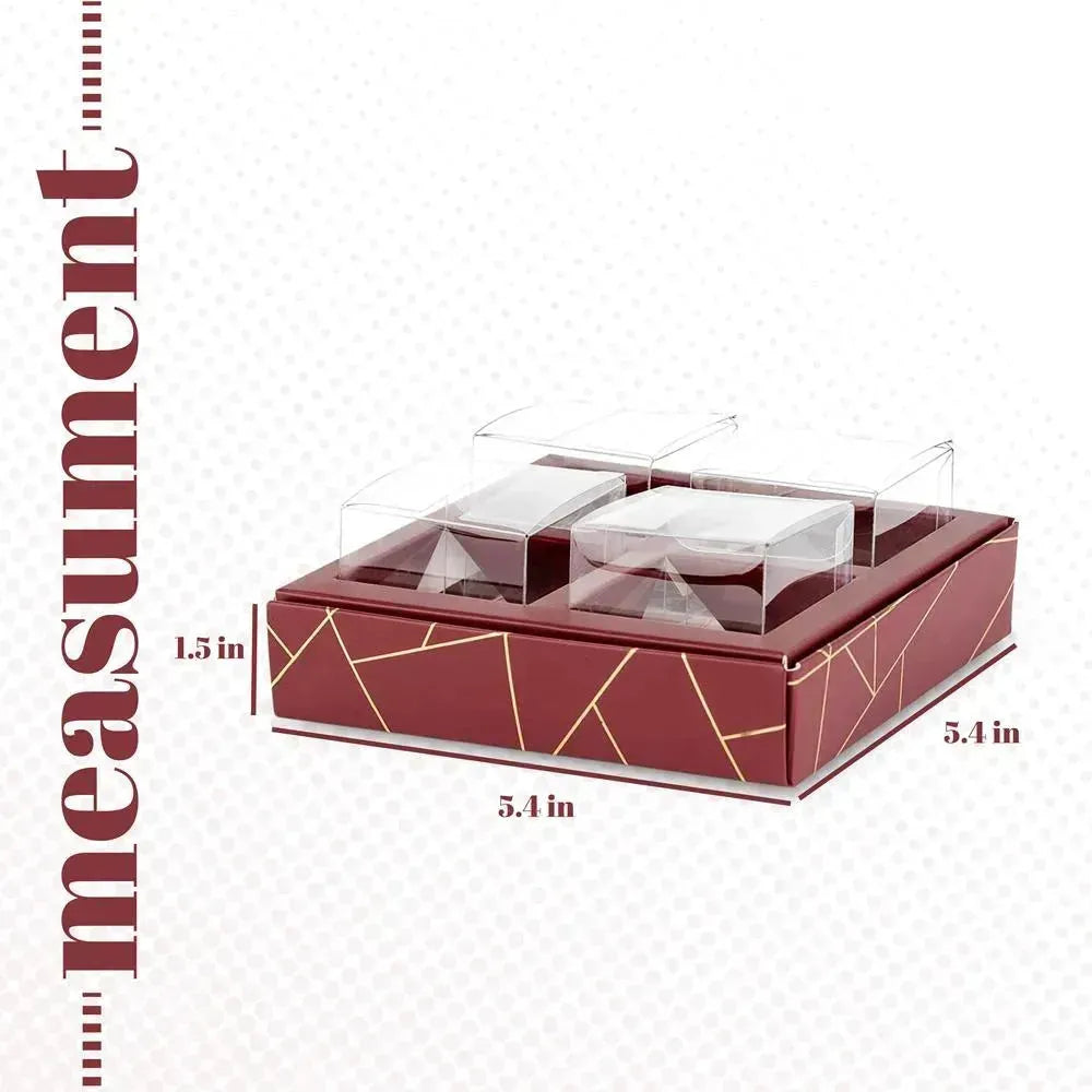 4 Square Shaped Clear Boxes With Square Tray Maroon 5.4" X 5.45" X 1.2" PACK 12