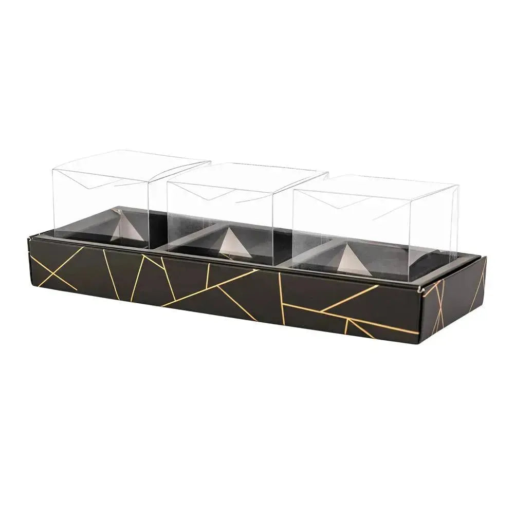 3 Square Shaped Clear Boxes With Rectangle Tray Black 11" X 3.9" X 1.3" Pack of 12