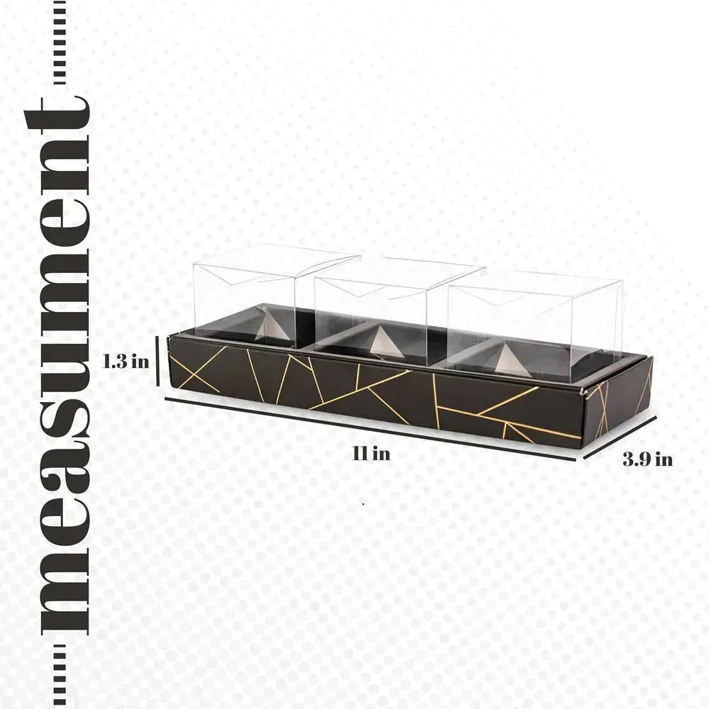 3 Square Shaped Clear Boxes With Rectangle Tray Black 11" X 3.9" X 1.3" Pack of 12