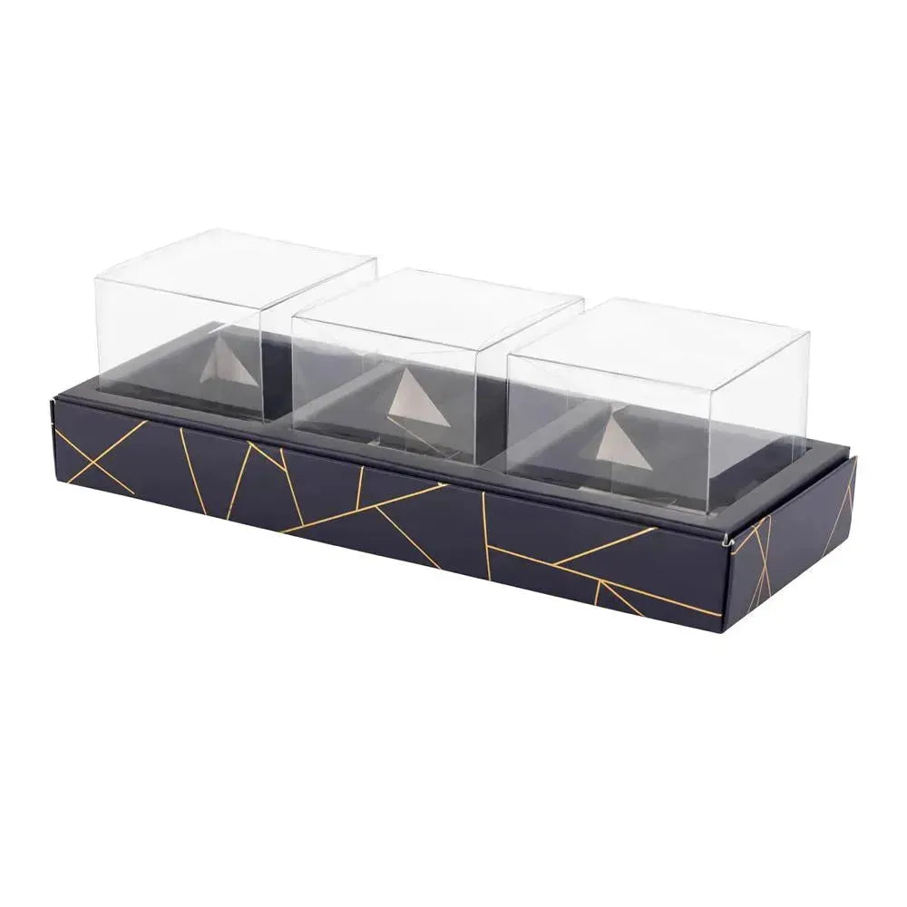 3 Square Shaped Clear Boxes With Rectangle Tray Blue 11" X 3.9" X 1.3" Pack of 12