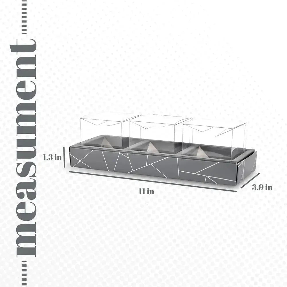 3 Square Shaped Clear Boxes With Rectangle Tray Gray 11" X 3.9" X 1.3" 12 Pack