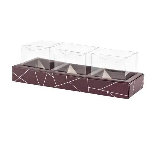 3 Square Shaped Clear Boxes With Rectangle Tray Purple 11" X 3.9" X 1.3" Pack of 12