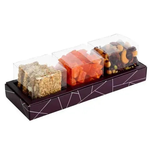 3 Square Shaped Clear Boxes With Rectangle Tray Purple 11" X 3.9" X 1.3" Pack of 12