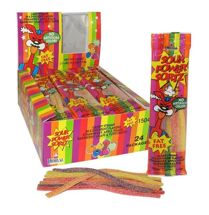 Sour Power Candy Straws Peg Bag - Sortz: 24-Piece Display