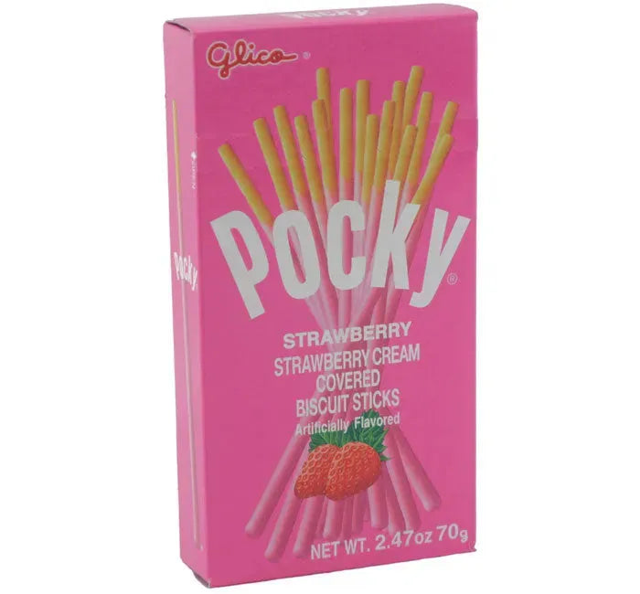 Pocky - Strawberry Cream Covered Biscuit Sticks Packs: 10-Piece Box