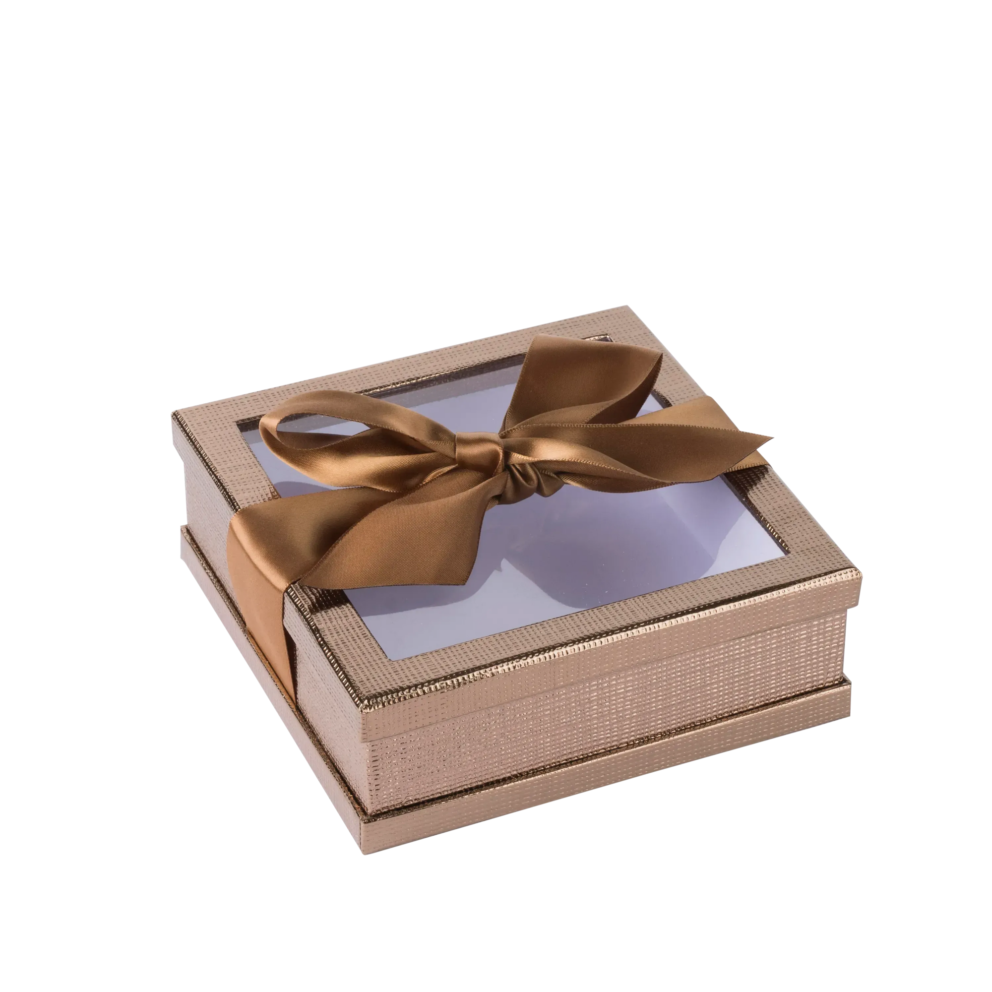 Clear Window Gift Boxes Gold 6" X 6" X 2" 6 Pack With Ribbon