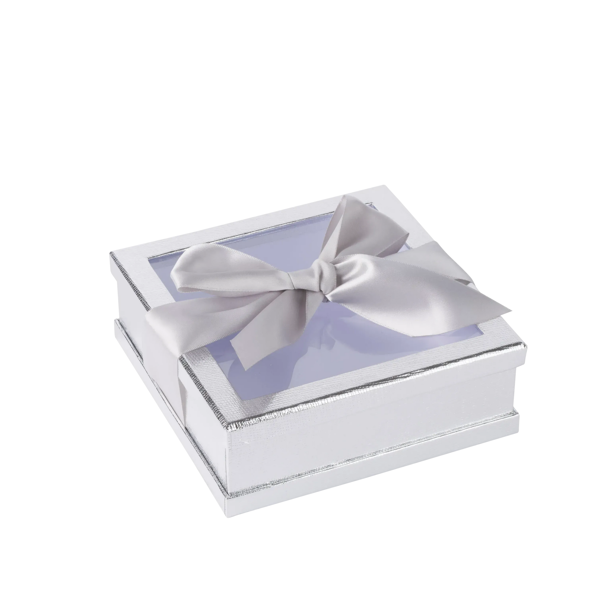 Clear Window Gift Boxes Silver 6" X 6" X 2" 6 Pack With Ribbon