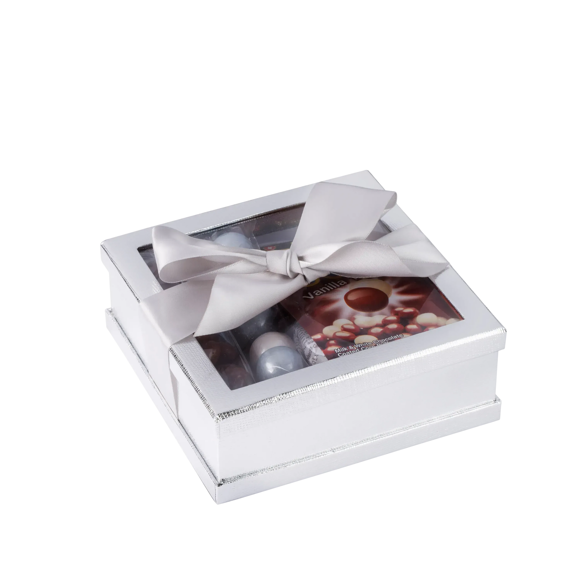 Clear Window Gift Boxes Silver 6" X 6" X 2" 6 Pack With Ribbon