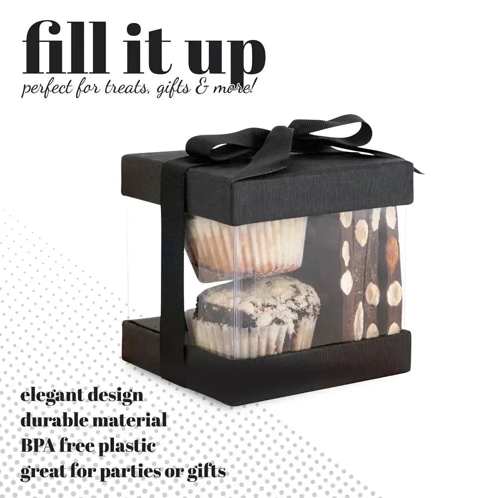 Clear Plastic Gift Boxes Black 4X4X4" Event Party Favor 12 Pack