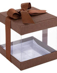 Clear Plastic Gift Boxes Brown 4X4X4" 6 Pack Bakery Boxes With Base Lid & Ribbon