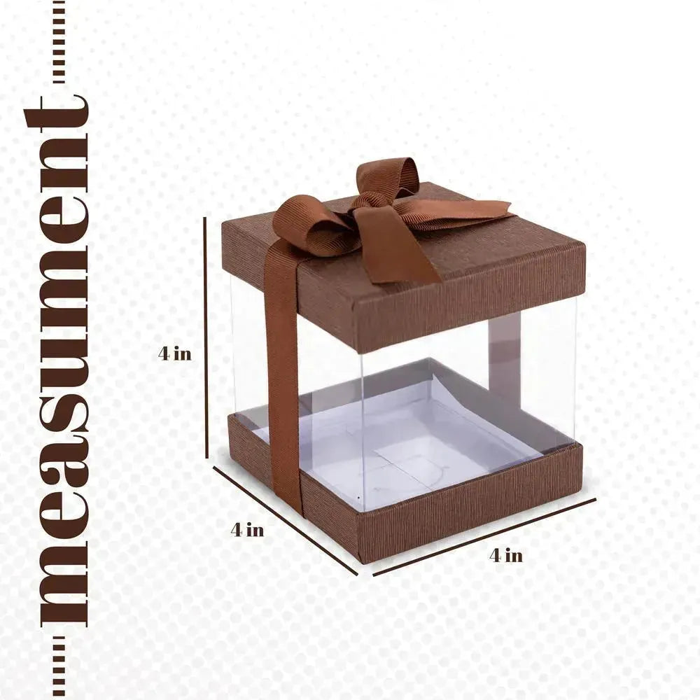 Clear Plastic Gift Boxes Brown 4X4X4" 12 Pack Bakery Boxes With Base Lid & Ribbon