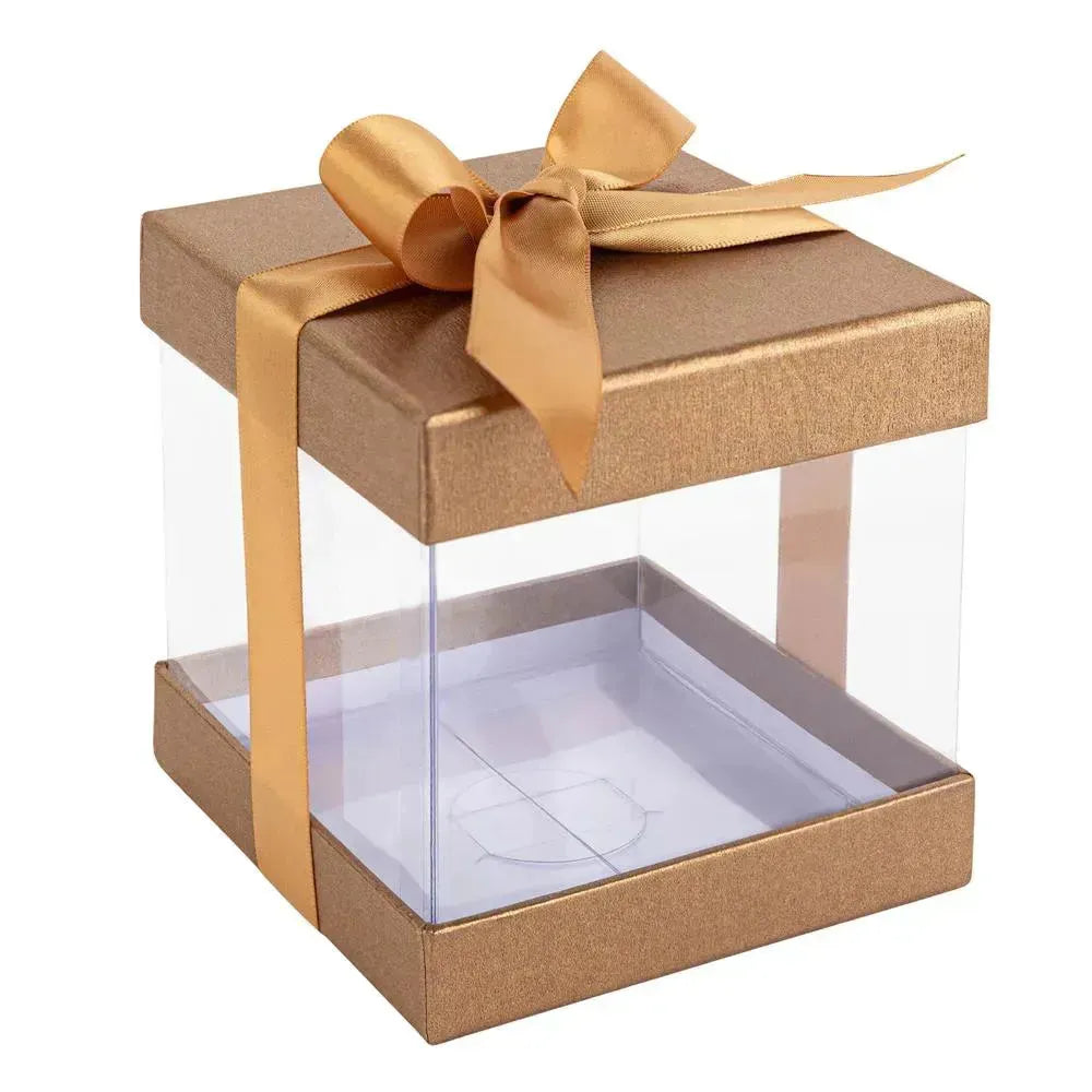 Plastic Gift Boxes Gold 4X4X4" 12 Pack Bakery Boxes With Base Lid & Ribbon